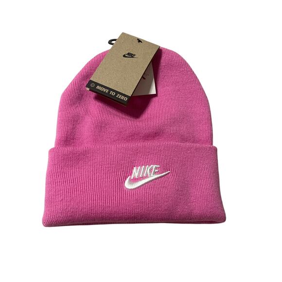 NIKE Move to Zero Cuff Pink/ White  Swoosh Beanie Winter Hat OS Men Women - Picture 2 of 3